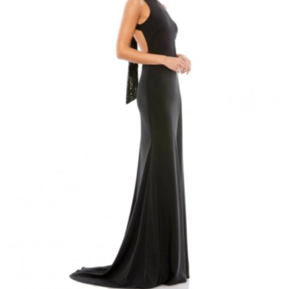 MAC DUGGAL 26262I EXPOSED BACK SEQUIN BOW BLACK GOWN sz 6 - Picture 1 of 7